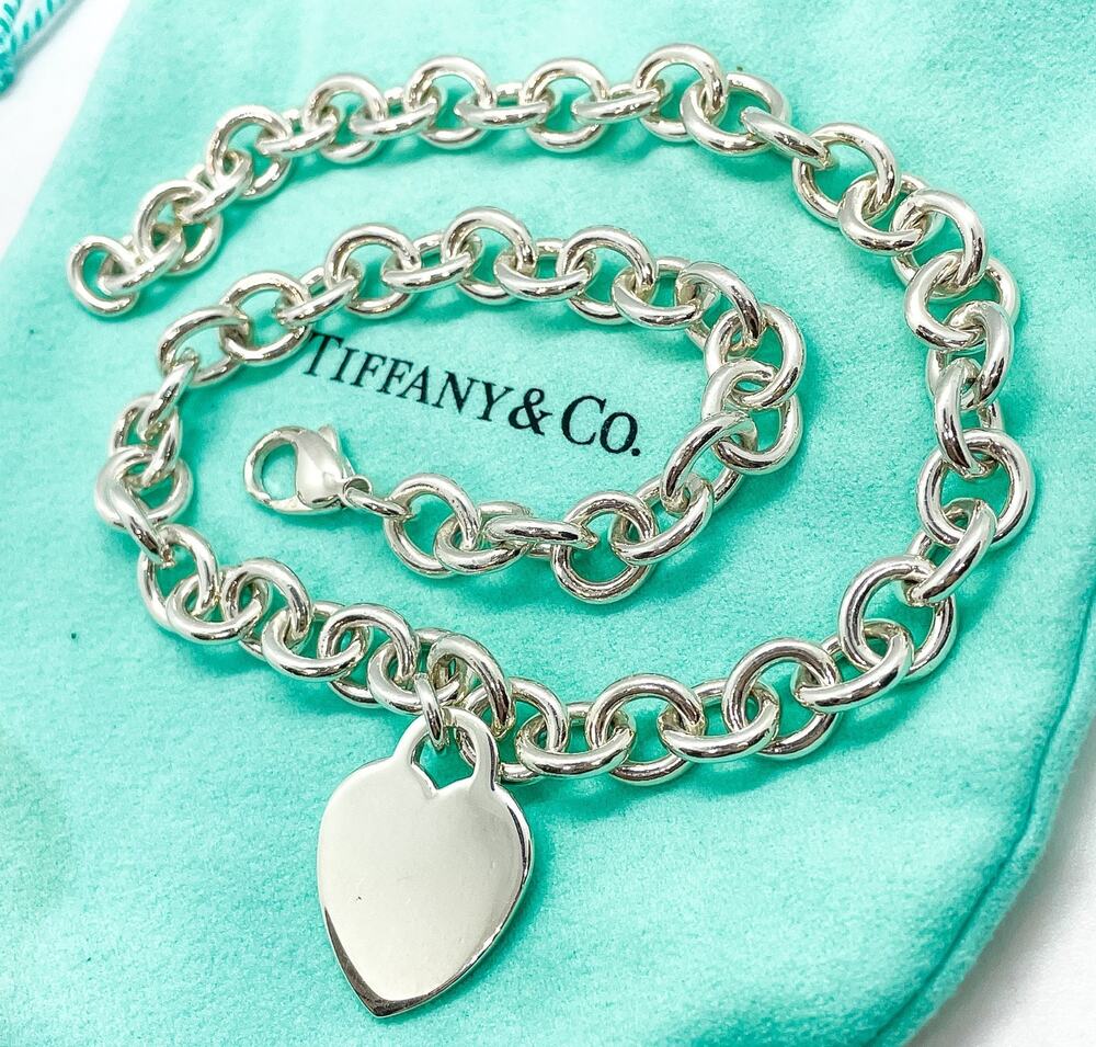 Tiffany & Co Sterling Silver Blank Engravable Heart Necklace 16" 70g